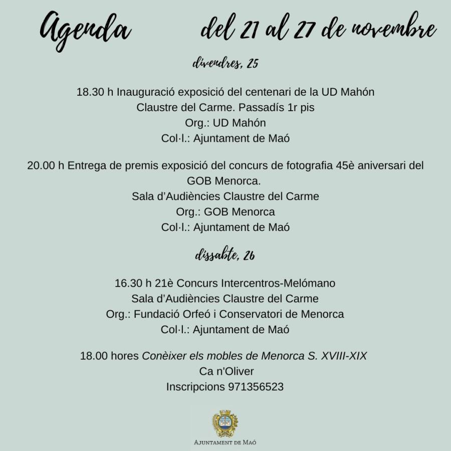 AGENDA: del 21 al 27 de novembre