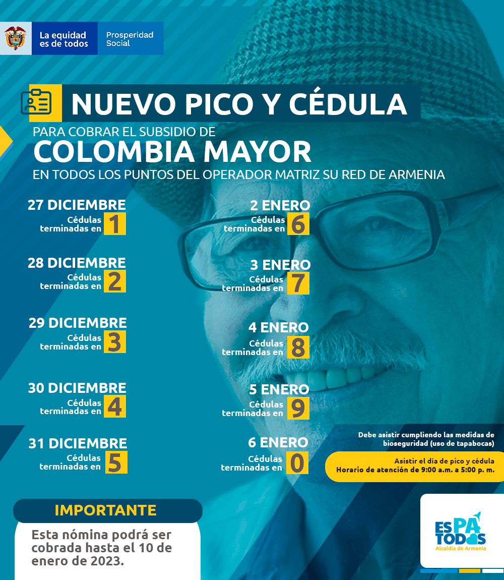 Hasta el 10 de enero, beneficiarios cuyabros de Colombia Mayor pueden reclamar su pago de diciembre