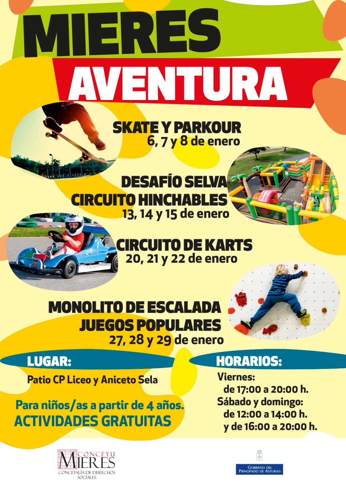Llega Mieres Aventura, un programa del área de Derechos Sociales que ofrecerá actividades de ocio y deporte gratuitas para niñas y niños durante el mes de enero