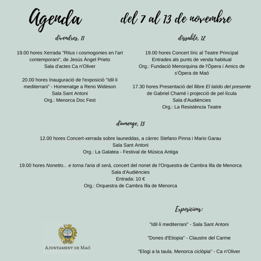 AGENDA: 7 al 13 de novembre