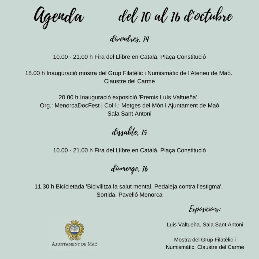 AGENDA: del 10 al 16 d&#039;octubre