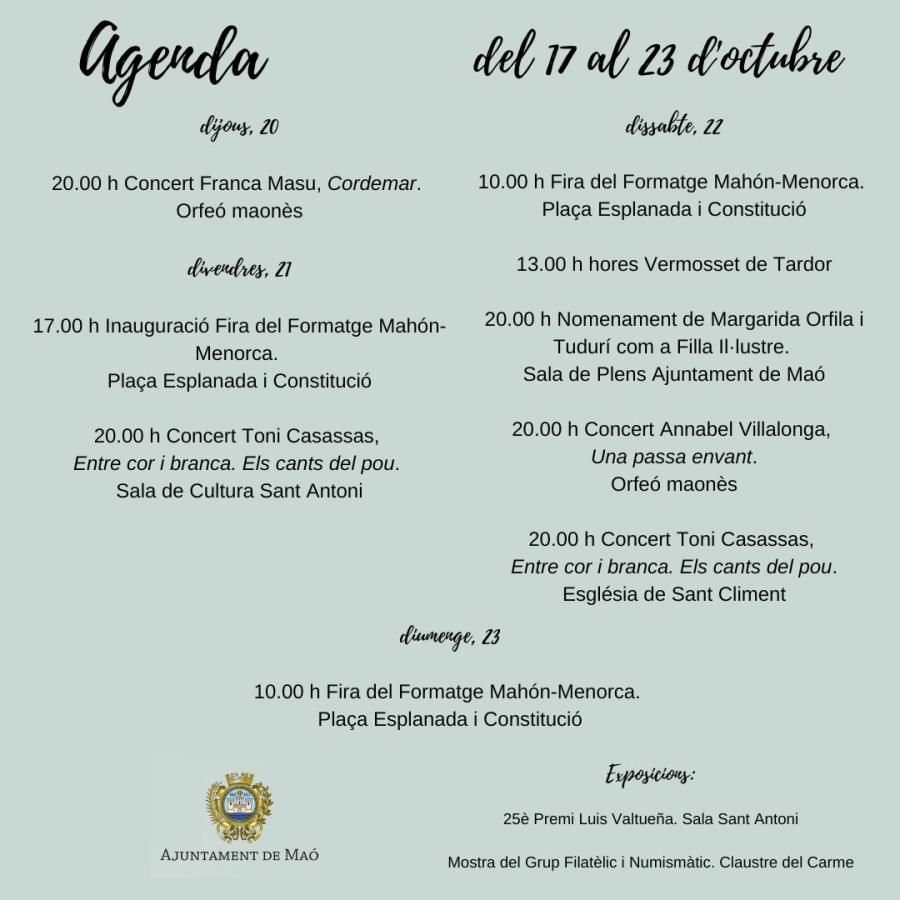 AGENDA: del 17 al 23 d&#039;octubre