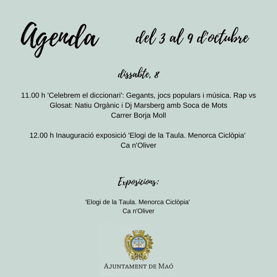 AGENDA: del 3 al 9 d&#039;octubre