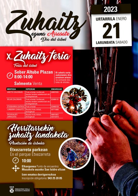 El 21 de enero se celebrará la X edición del Zuhaitz Eguna de Arrasate con la habitual feria del árbol y la plantación de 400 robles en Etxezarreta