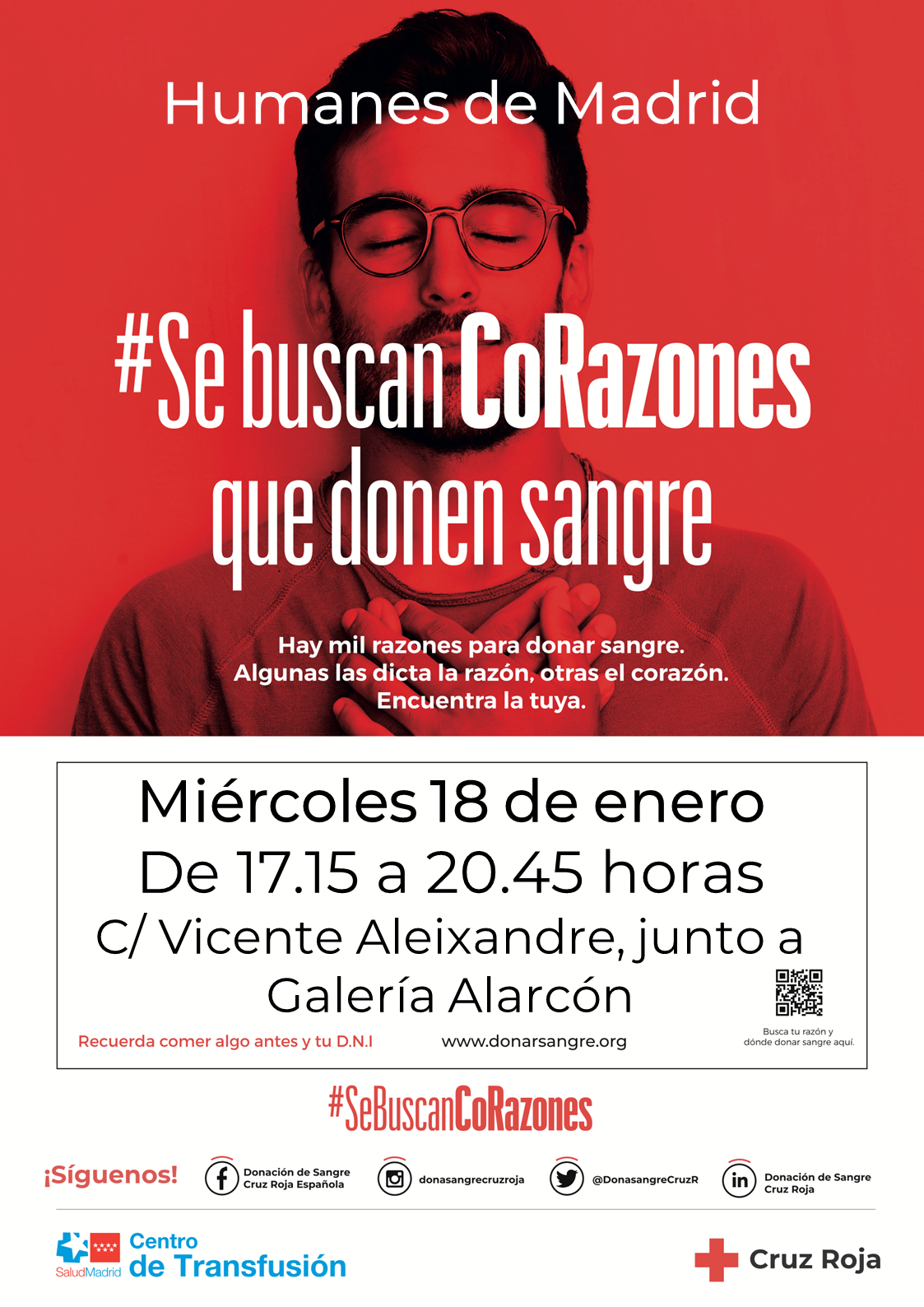 Una unidad de donación de sangre permanecerá el próximo miércoles 18 de enero de 17.15 h a 20.40 h en Humanes de Madrid.