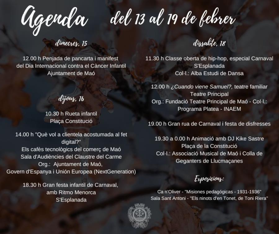 AGENDA: del 13 al 19 de febrer