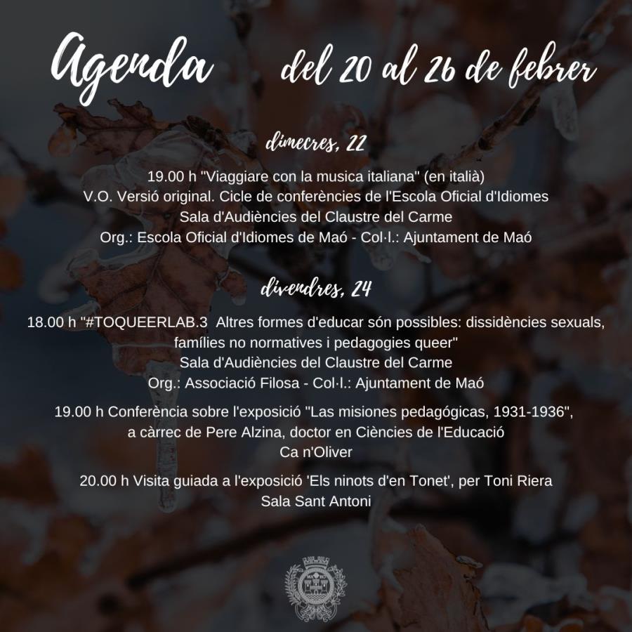 AGENDA: del 20 al 26 de febrer