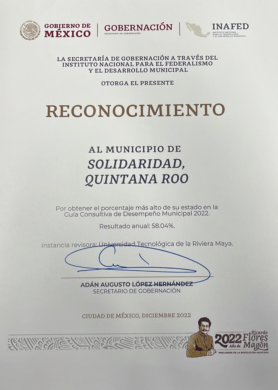 Gobierno federal reconoce a Solidaridad por buenas prácticas y desempeño municipal – H. Ayuntamiento de Solidaridad