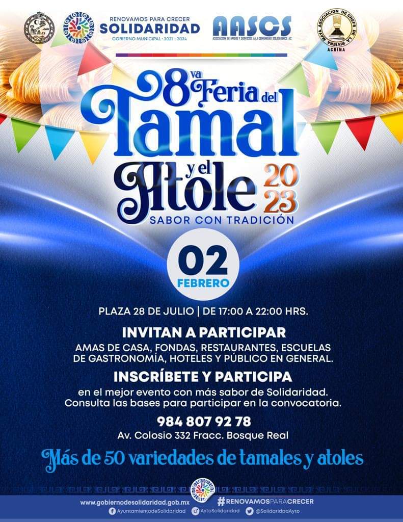 Invitan a 8va Feria del Tamal y del Atole 2023 – H. Ayuntamiento de Solidaridad