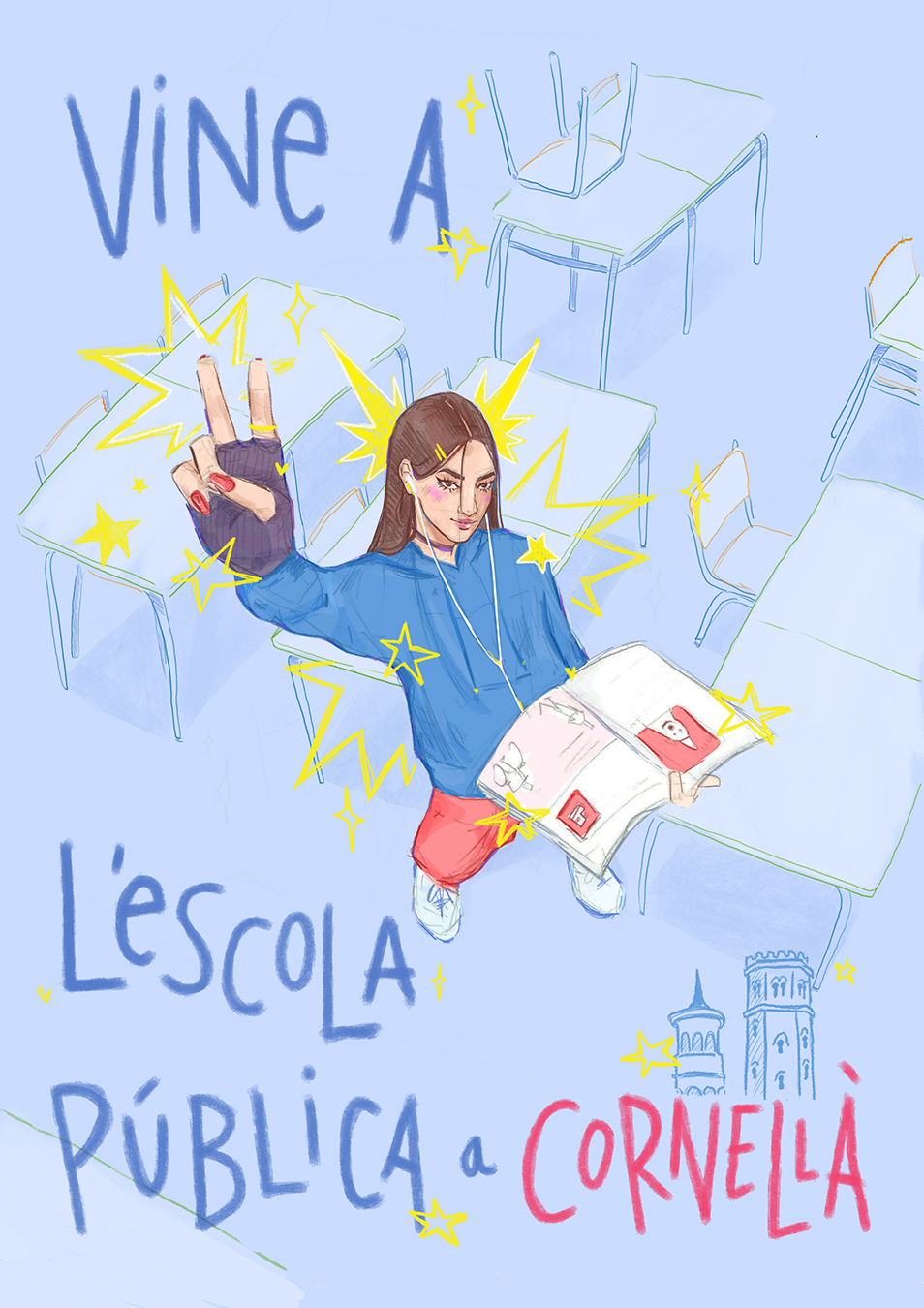 Nuevo cartel promocional de la escuela pública de Cornellà diseñado por una alumna del IES Ma. Aurelia Capmany