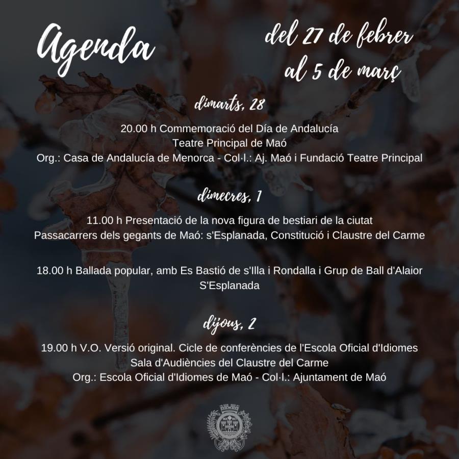 AGENDA: 27 DE FEBRER AL 5 DE MARÇ