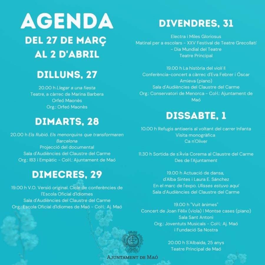 AGENDA: 27 DE MARÇ AL 2 D&#039;ABRIL
