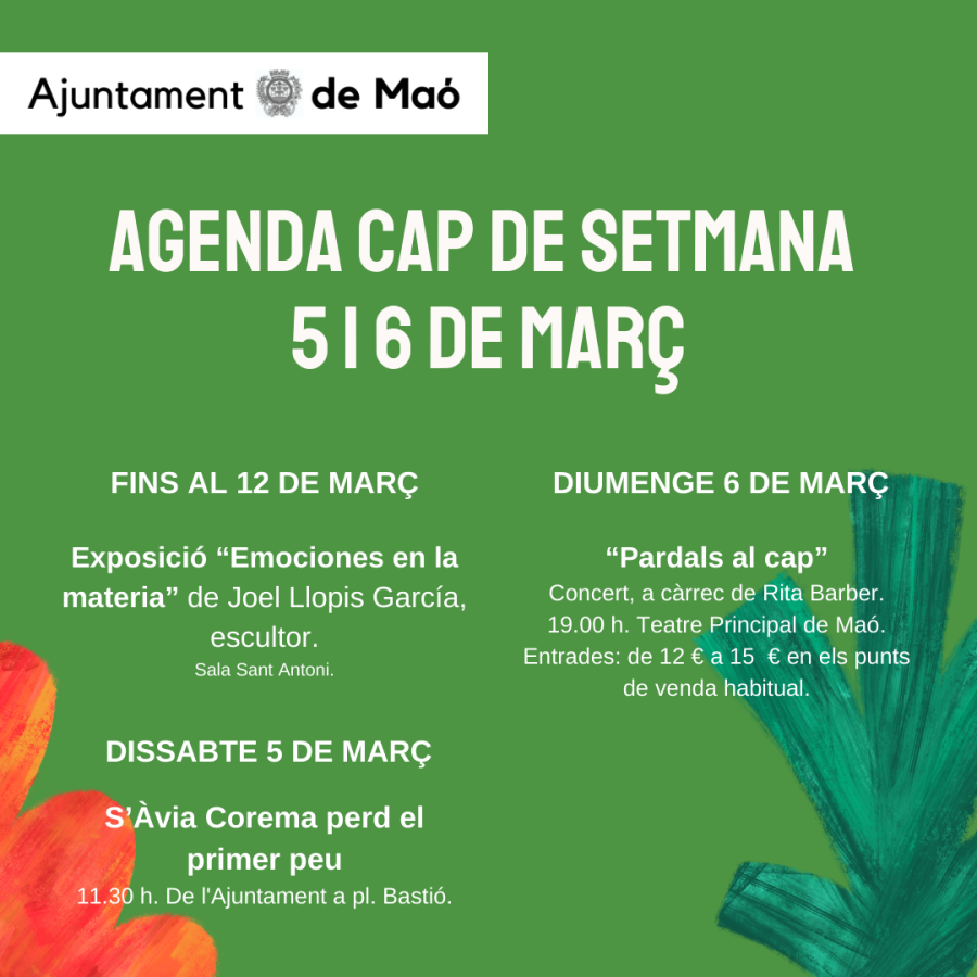 Agenda cap de setmana:5 i 6 de març