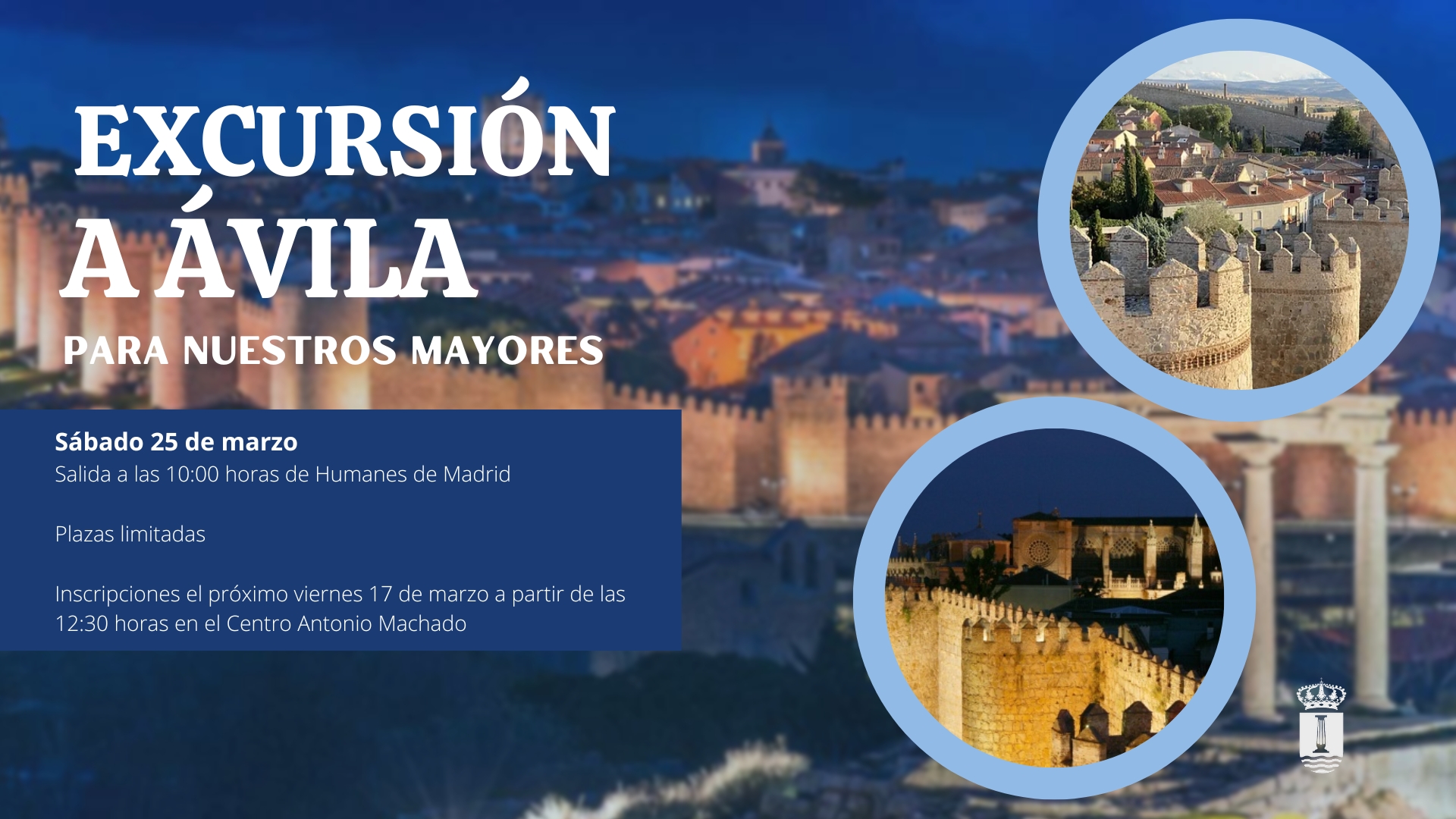Excursión para nuestros mayores a Ávila el próximo sábado 1 de abril.