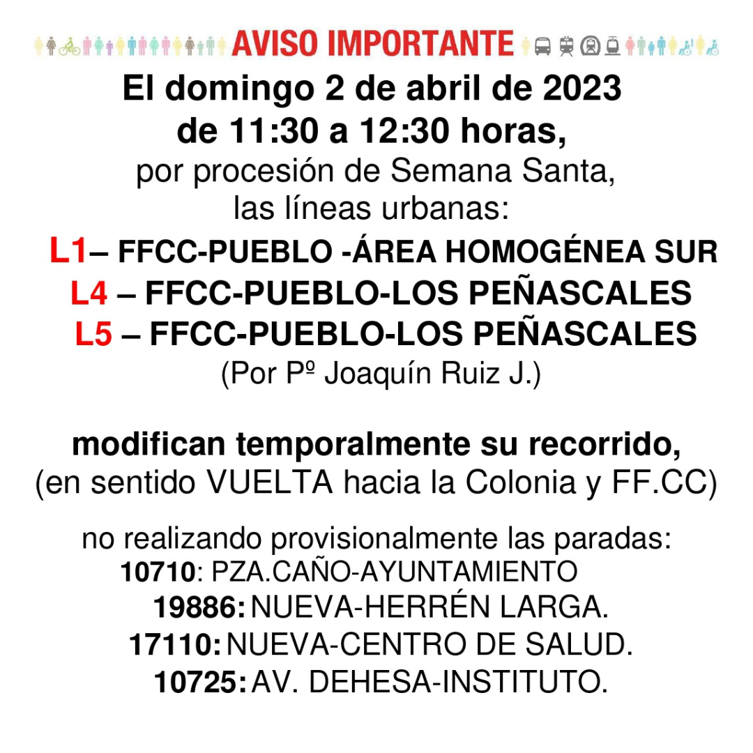 Procesiones Semana Santa 2023. Cortes puntuales de tráfico que afectan al servicio de autobús