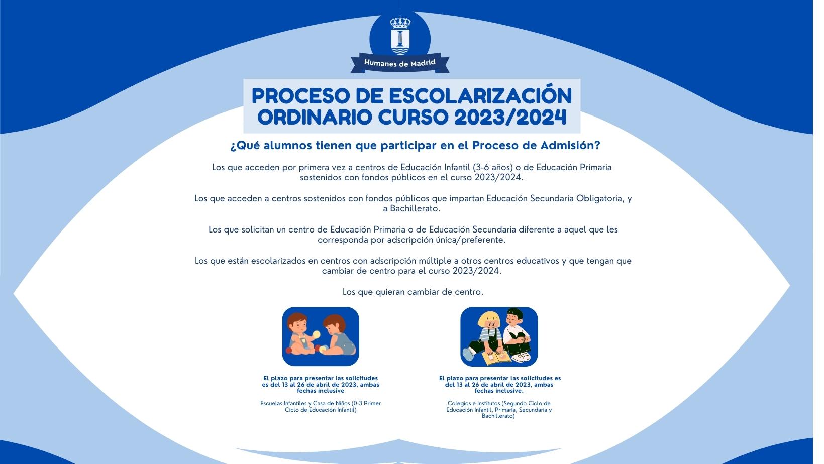 Proceso de escolarización para el curso 2023/2024