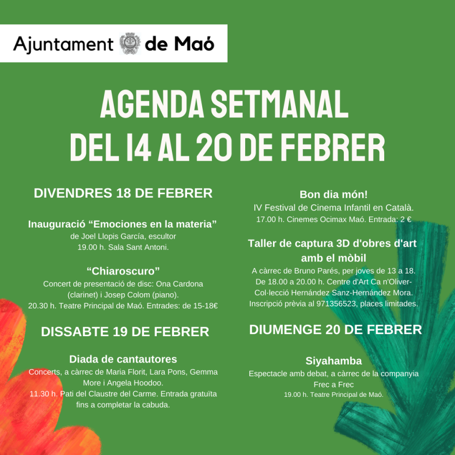 AGENDA SETMANAL: Del de 14 al 20 de febrer