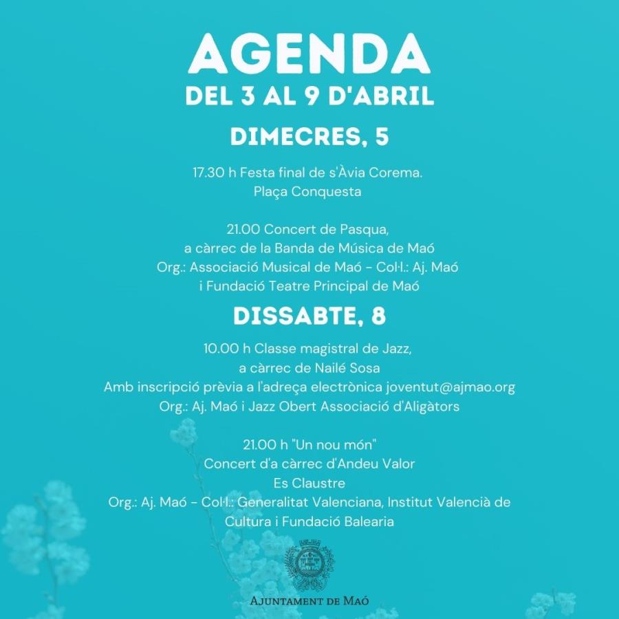 AGENDA: del 3 al 9 d&#039;abril