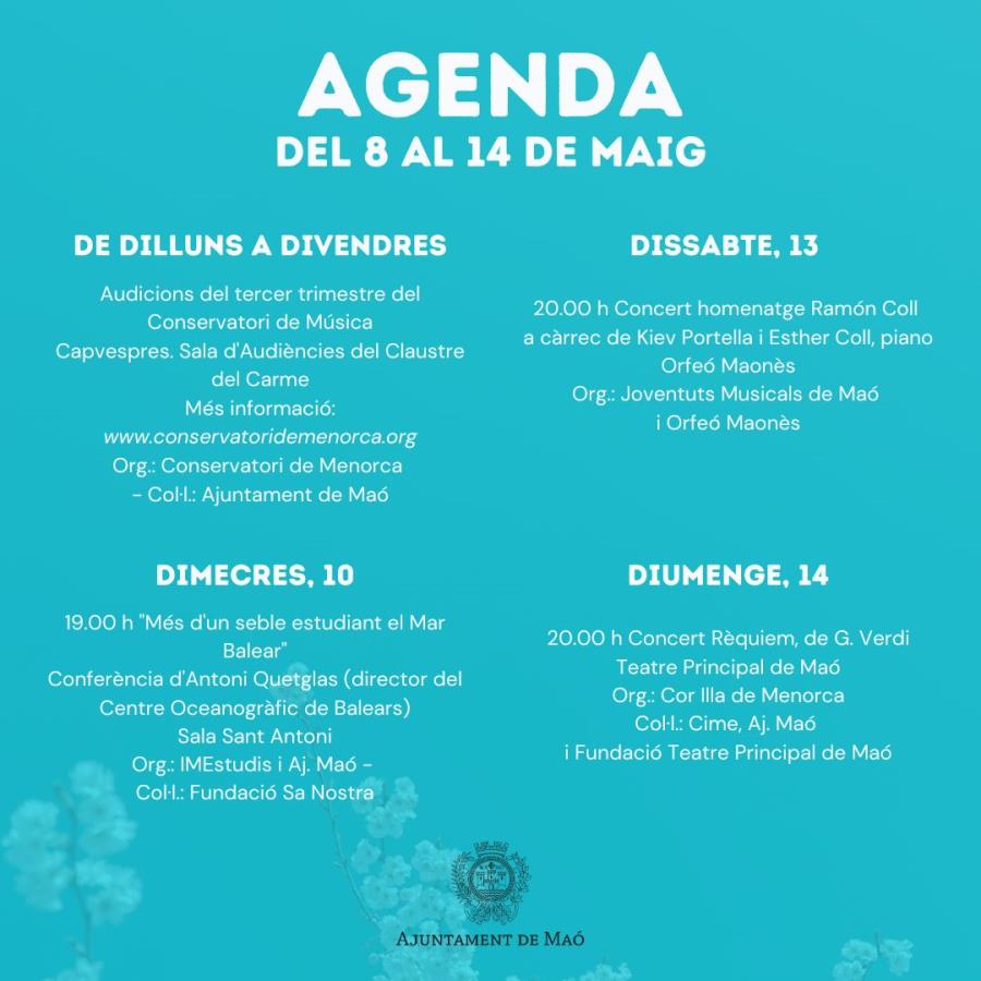 AGENDA: del 8 al 14 de maig