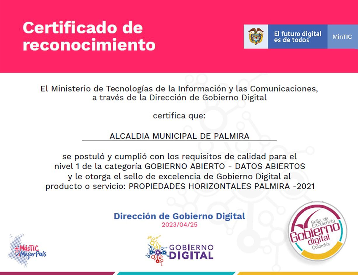 ¡La Alcaldía de Palmira recibe su primer Sello de Excelencia en Datos Abiertos! -