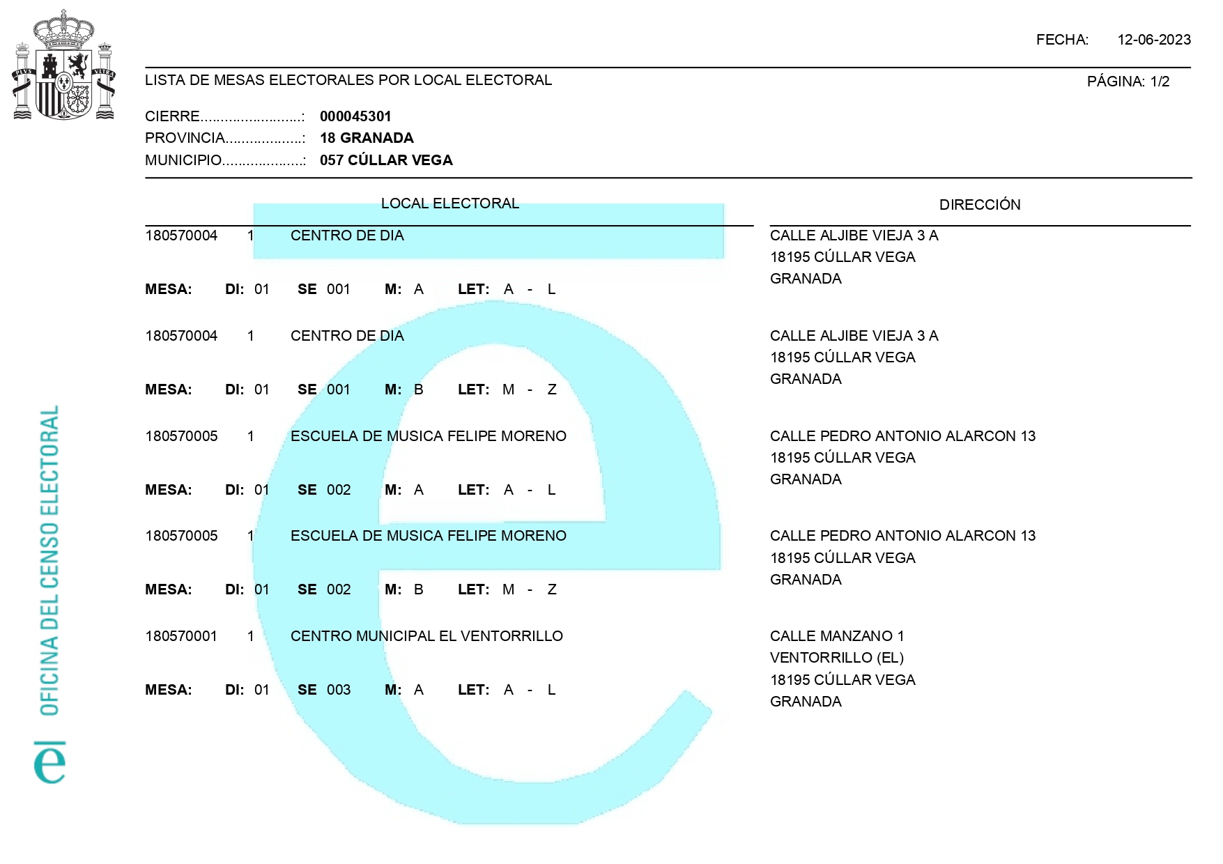 Modificación de mesa electoral para las próximas elecciones del 23J