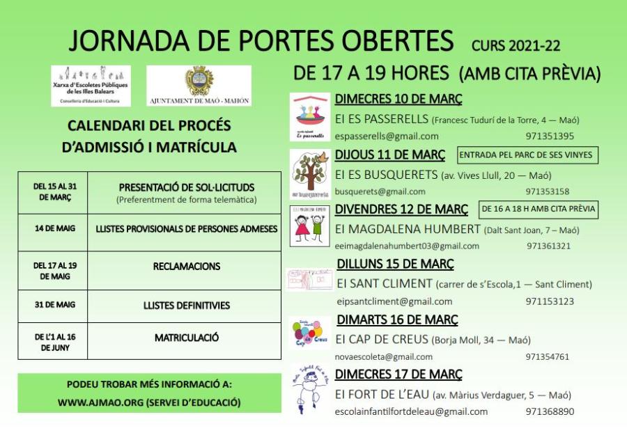 Procés d&#039;escolarització per infants de 0 a 3 anys: Curs 2021/2022