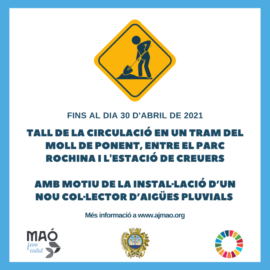 Tall de la circulació en un tram del moll de Ponent del port de Maó