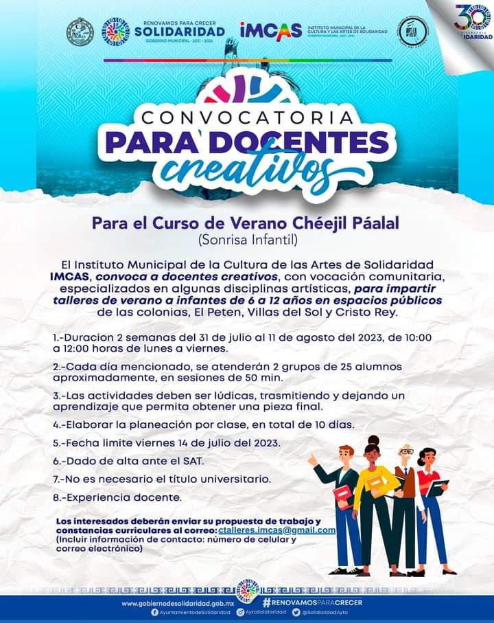 Emite gobierno convocatoria para docentes creativos – H. Ayuntamiento de Solidaridad