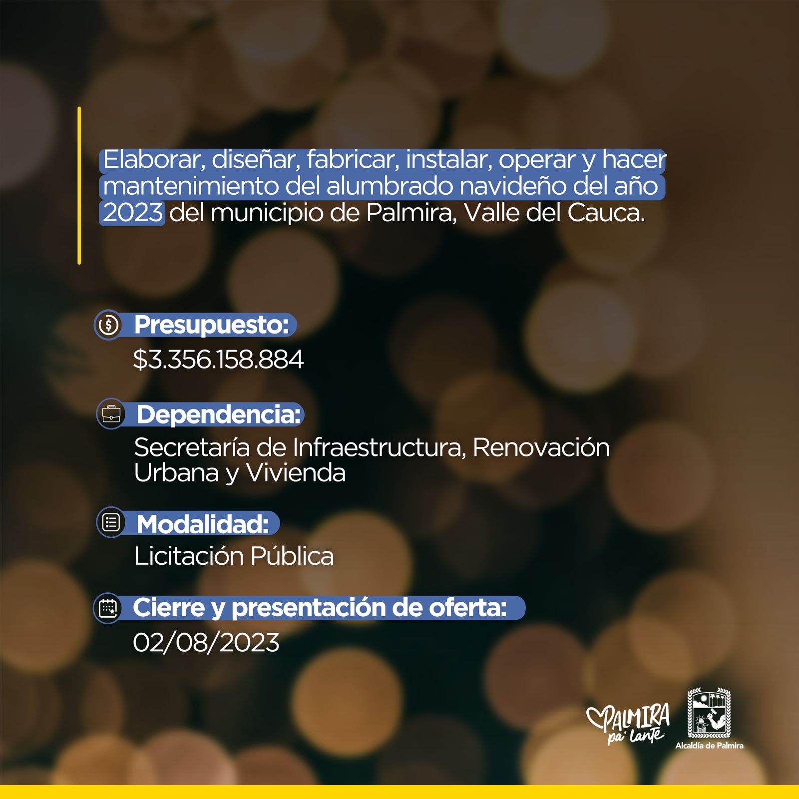 ¡Atento! Proceso abierto para contratar  el alumbrado navideño del 2023 -