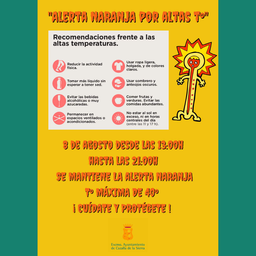Alerta naranja por altas temperaturas. 8 de Agosto 2023.