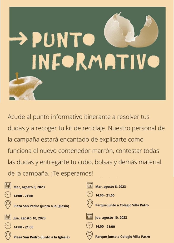 El punto informativo itinerante del contenedor marrón se instalará los días 8 y 10 de Agosto
