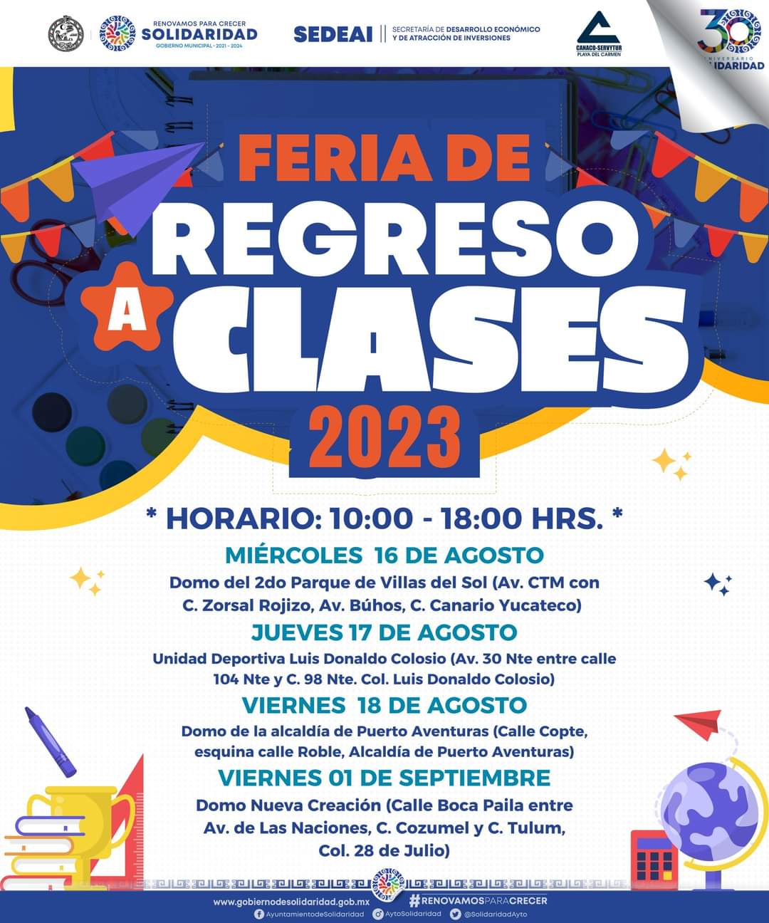 Gobierno de Solidaridad invita a feria del regreso a clases – H. Ayuntamiento de Solidaridad