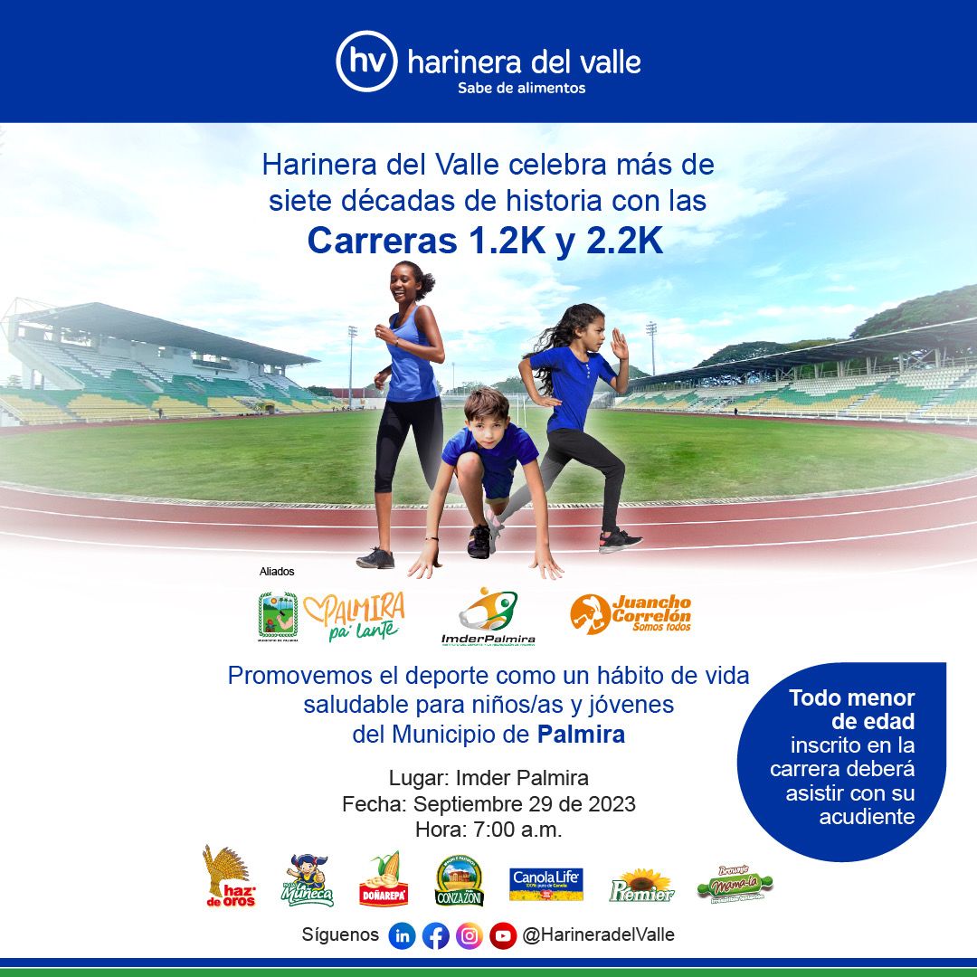  ¡Harinera del Valle, celebra sus 75 años con una carrera para niños, niñas y jóvenes de Palmira! -