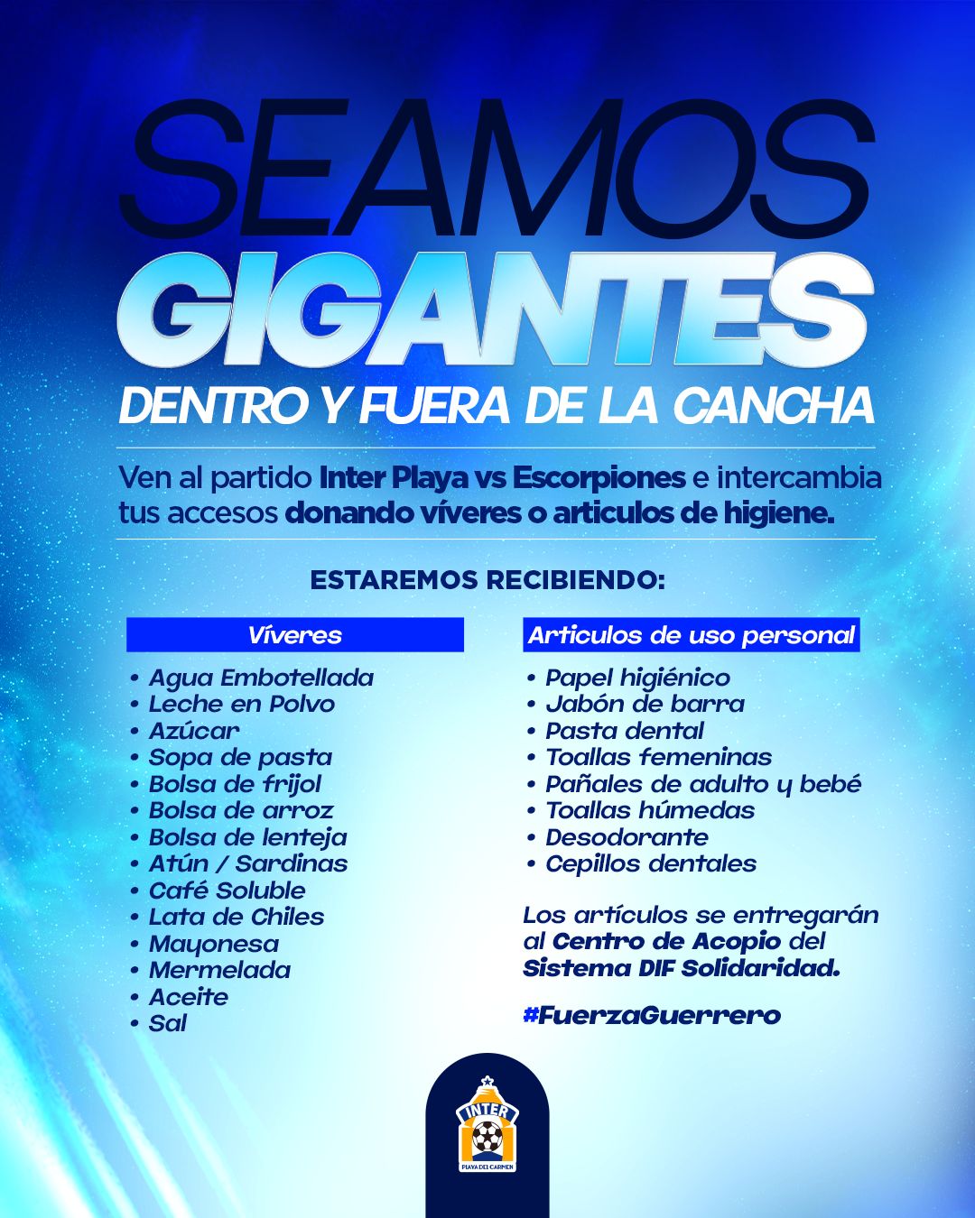 Convoca el Inter Playa del Carmen a donar víveres para los damnificados por el huracán Otis – H. Ayuntamiento de Solidaridad