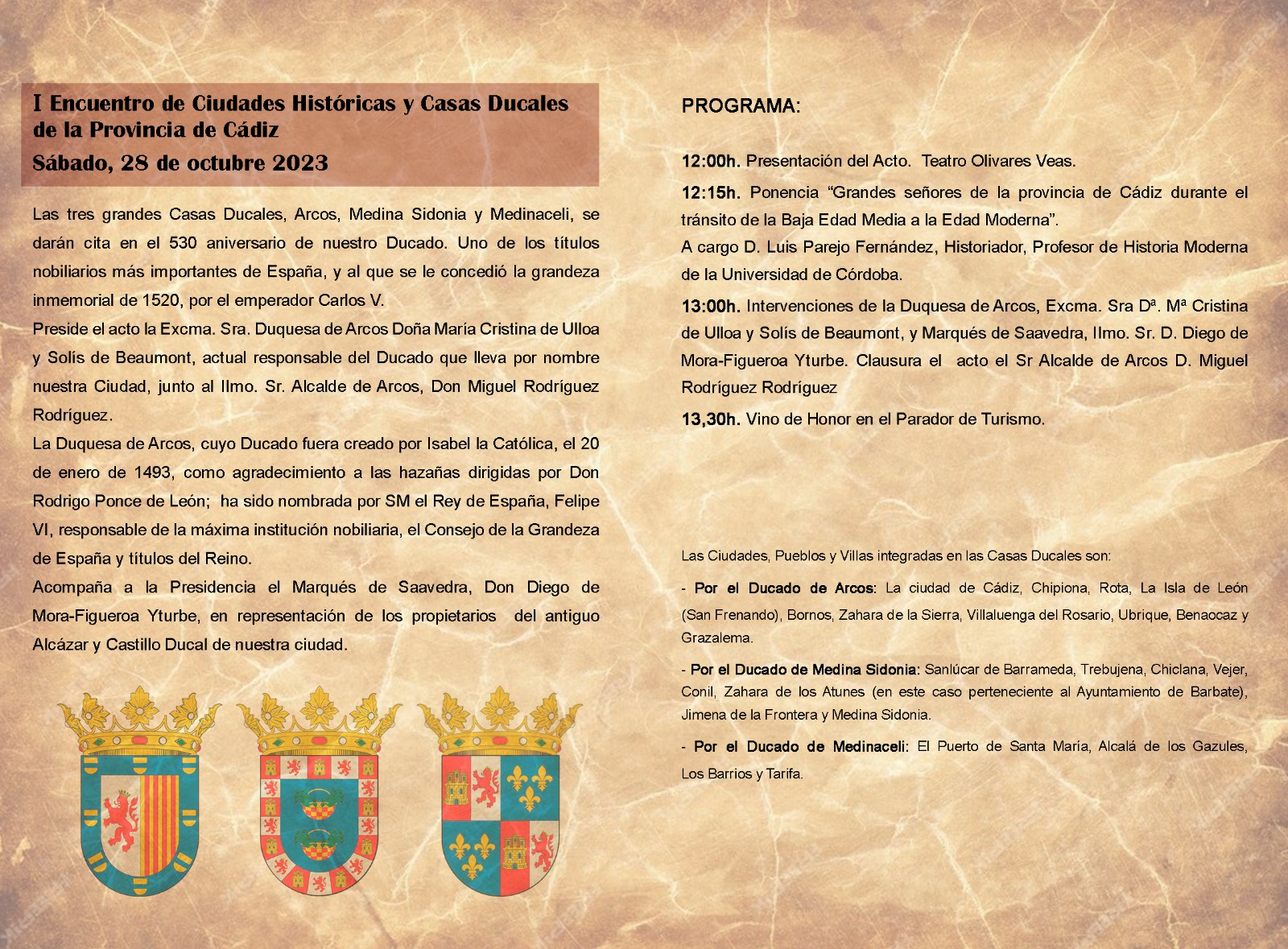 I Encuentro de Ciudades Históricas y Casas Ducales de la provincia de Cádiz