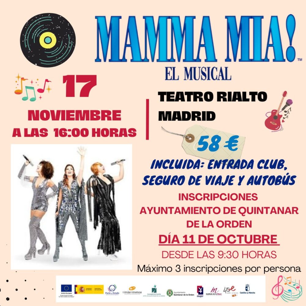 Ya puedes apuntarte a “Mamma Mía: El Musical” en el Ayuntamiento de Quintanar de la Orden.