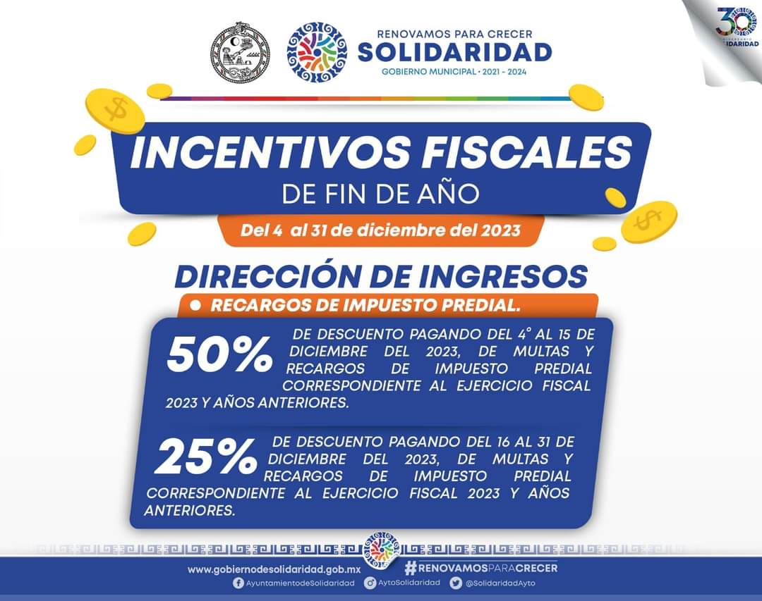 Continúan descuentos en pago del predial – H. Ayuntamiento de Solidaridad