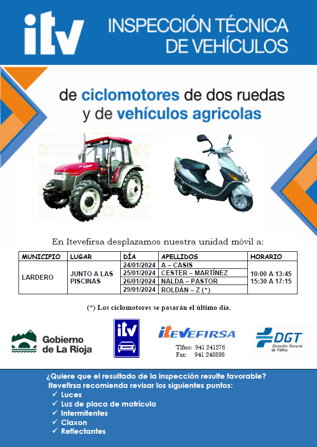 La ITV Móvil Agrícola visitará Lardero del 24 al 29 de Enero