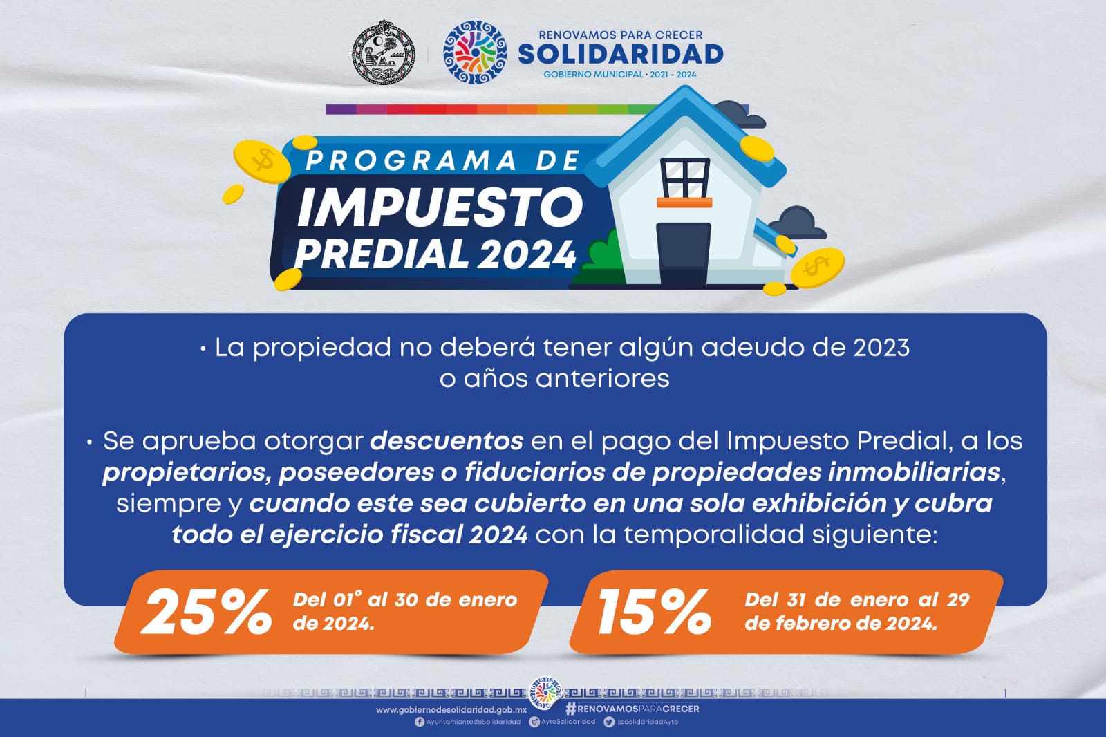 Otorgan descuentos en pago del impuesto predial 2024 – H. Ayuntamiento de Solidaridad