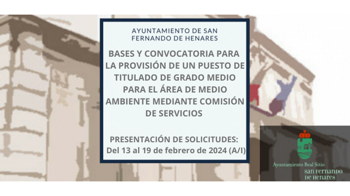 Bases y Convocatoria para la provisión de un puesto de titulado de grado medio para el Área de Medio Ambiente mediante comisión de servicios.