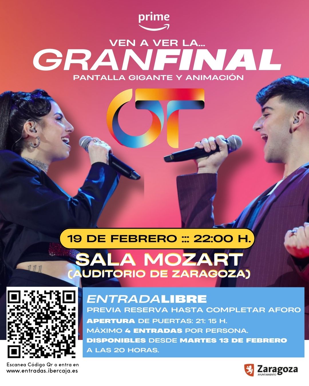 El Ayuntamiento de Zaragoza abre la Sala Mozart del Auditorio para poder seguir la gala final de Operación Triunfo. Noticia. Ayuntamiento de Zaragoza