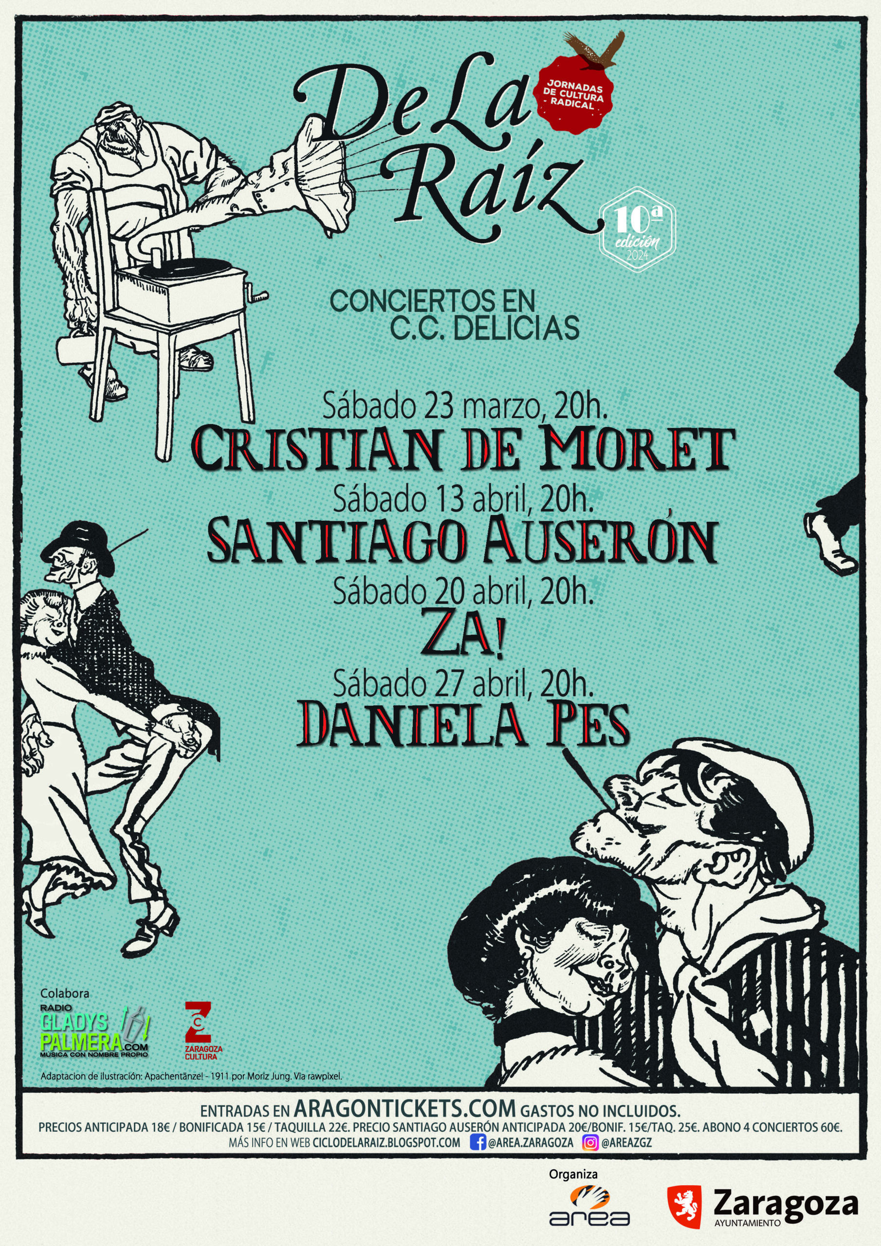 El Ciclo De la Raíz celebra su décima edición con los conciertos de Cristian de Moret, Santiago Auserón, ZA! y Daniela Pes. Noticia. Ayuntamiento de Zaragoza